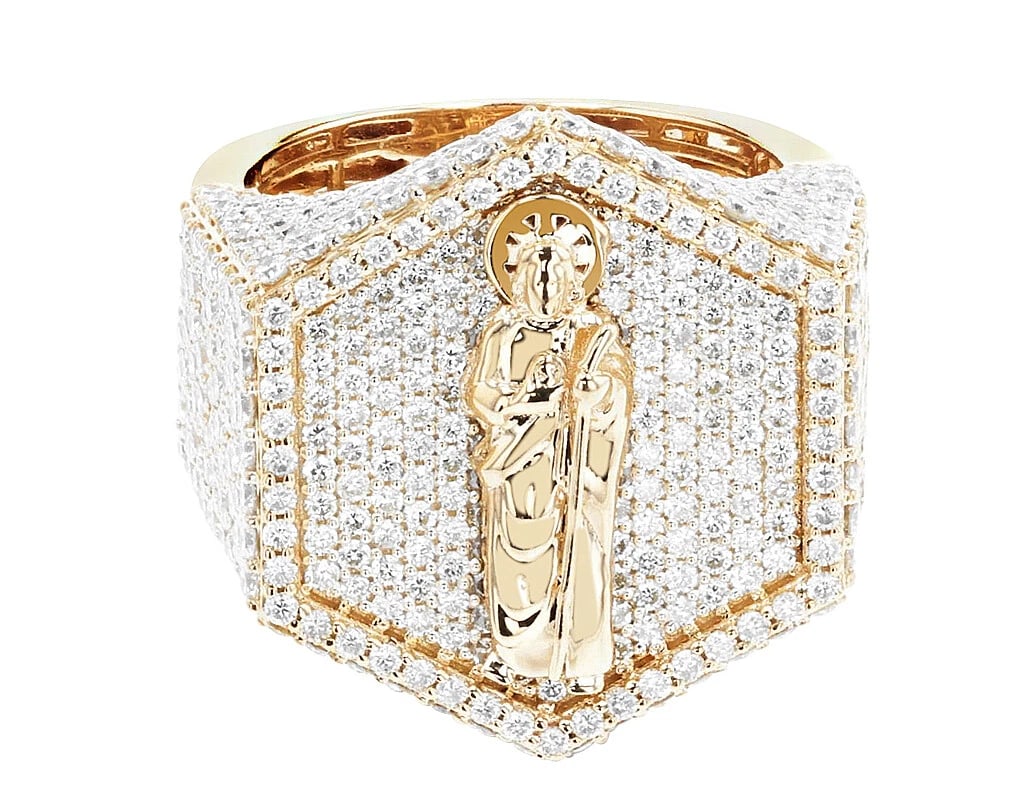 ST. JUDES DIAMOND PINKY RING 10K YELLOW GOLD: St. Judes Diamond Pinky Ring 10K Yellow Gold Brand: None Type/Style: Ring Material: 10K Yellow Gold, Main Stone/Creation Natural Color: Yellow Gold Size: 10US Accessories: None Accessories