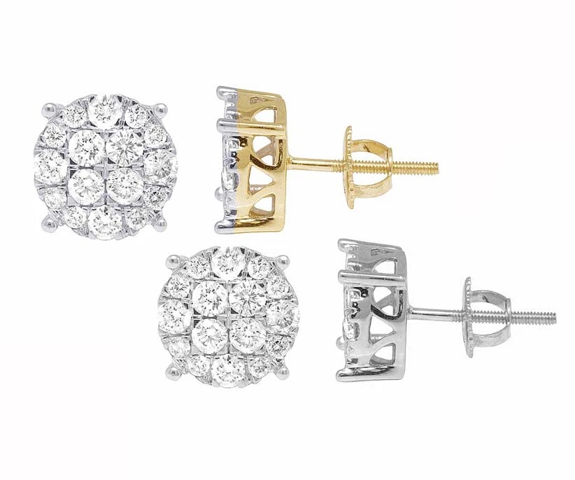 10K YELLOW/ WHITE GOLD GENUINE DIAMOND ROUND STUD EARRINGS (1 of 8)