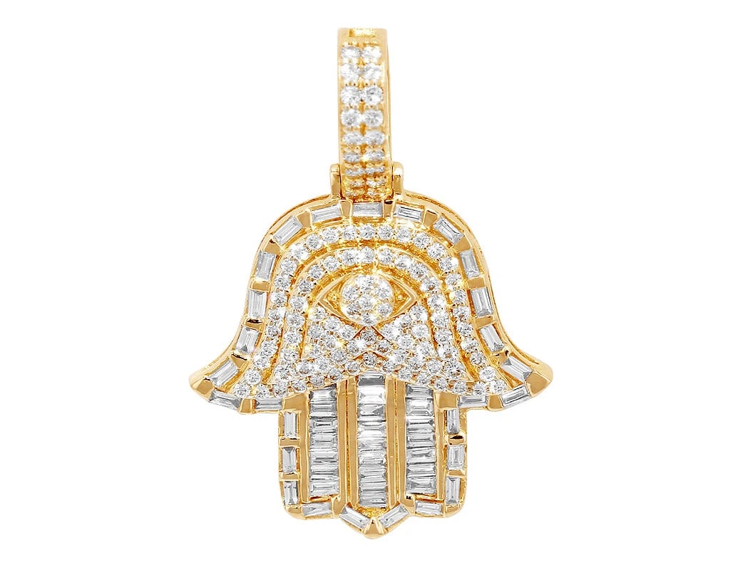 UNISEX BAGUETTE DIAMOND HAMSA EVIL EYE PENDANT (1 of 3)