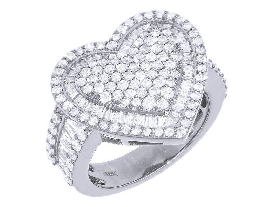 HEART BAGUETTE DIAMOND RING 10K WHITE GOLD: Heart Baguette Diamond Ring 10K White Gold Brand: None Type/Style: Ring Material: 10K White Gold, Main Stone/Creation Natural Color: White Gold Size: 7 US Accessories: None Accessories Not