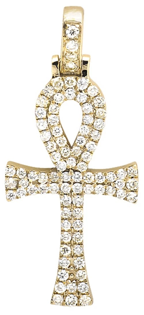SOLID 14K YELLOW GOLD ANKH CROSS GENUINE DIAMOND CHARM PENDANT: Solid 14K Yellow Gold Ankh Cross Genuine Diamond Charm Pendant Brand: None Type/Style: Pendant Material: 14K Yellow Gold Color: Yellow Gold Size: Dimension 27mm 12mm Approx (1 inch) Accessories: N