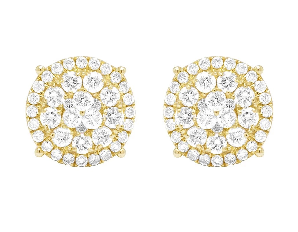 10K YELLOW GOLD DIAMOND FLOWER CLUSTER DOUBLE HALO HOOP EARRINGS .: 10K Yellow Gold Diamond Flower Cluster Double Halo Hoop Earrings . Brand: None Type/Style: Earrings Material: 10K Yellow Gold, Main Stone/Creation Natural Color: Yellow Gold Size: Dimension 10MM A