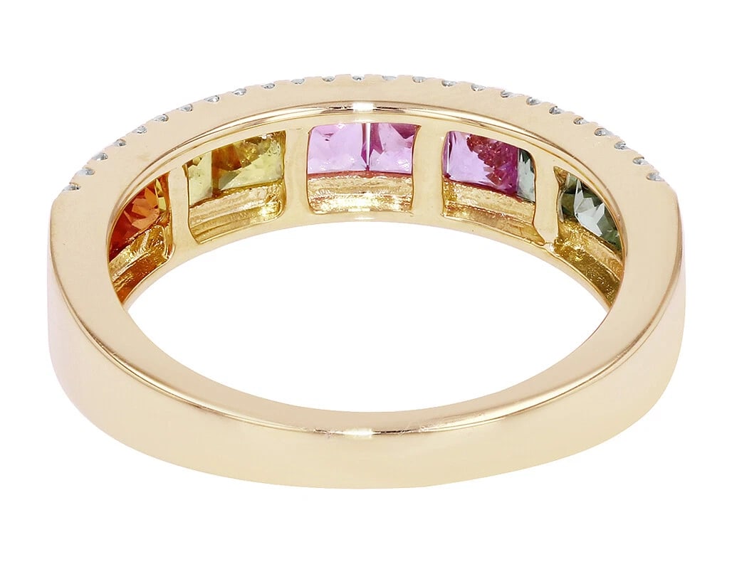 RAINBOW SAPPHIRES DIAMOND RING 14K YELLOW GOLD: Rainbow Sapphires Diamond Ring 14K Yellow Gold Brand: None Type/Style: Ring Material: 14K Yellow Gold, Main Stone/Creation Natural Color: Yellow Gold Size: 7 US Accessories: None Accessori
