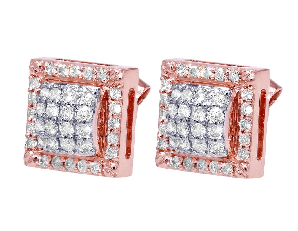 SQUARE HALO CLUSTER DIAMOND STUD EARRINGS: Square Halo Cluster Diamond Stud Earrings Brand: None Type/Style: Earrings Material: 10K Rose Gold Color: Rose Gold Size: Dimension 12MM Accessories: None Accessories Notice: When purchasi
