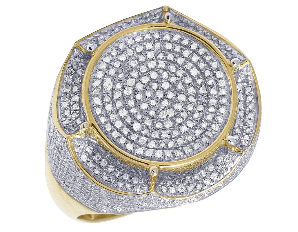 MENS 10K YELLOW GOLD ROUND XL PAVE CROWN 3D DIAMONDS PINKY RING: Mens 10K Yellow Gold Round XL Pave Crown 3D Diamonds Pinky Ring Brand: None Type/Style: Ring Material: 10K Yellow Gold, Main Stone/Creation Natural Color: Yellow Gold Size: 10 US Accessories: None