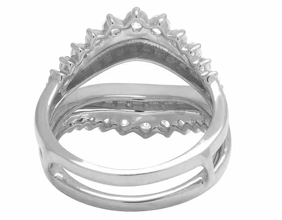 14K WHITE GOLD DIAMOND ROWS SOLITAIRE ENHANCER RING - 2