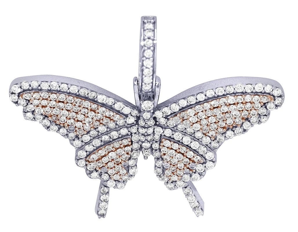 BUTTERFLY DIAMOND PENDANT 10K ROSE-WHITE GOLD: Butterfly Diamond Pendant 10K Rose-White Gold Brand: None Type/Style: Pendant Material: 10K Rose-White Gold, Main Stone/Creation Natural Color: None Size: Dimension 1.2" Accessories: None