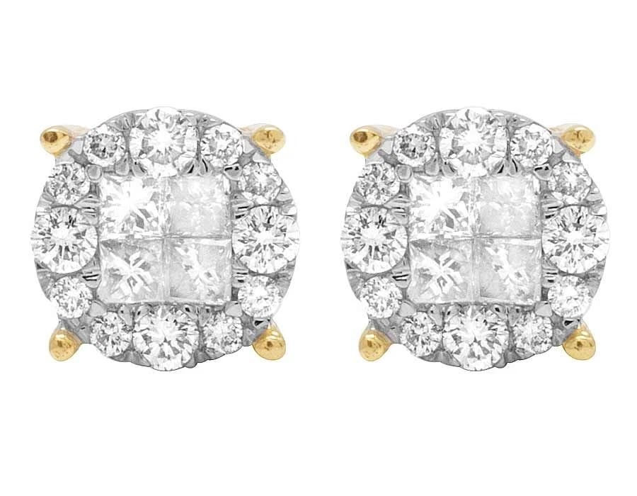 14K YELLOW GOLD GENUINE DIAMOND PRINCESS QUAD ROUND STUD EARRING: 14K Yellow Gold Genuine Diamond Princess Quad Round Stud Earring Brand: None Type/Style: Earrings Material: 14K Yellow Gold, Main Stone/Creation Natural Color: Yellow Gold Size: Dimension 8MM