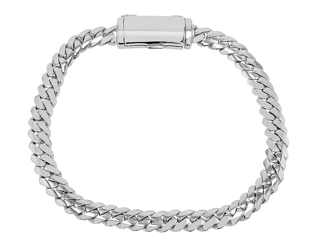 CURB SOLID MIAMI CUBAN LINK CHAIN BRACELET: Curb Solid Miami Cuban Link Chain Bracelet Brand: None Type/Style: Bracelet Material: 14K White Gold, Main Stone/Creation NONE Color: WHITE GOLD Size: Dimension Length 7-9", Accessories: None