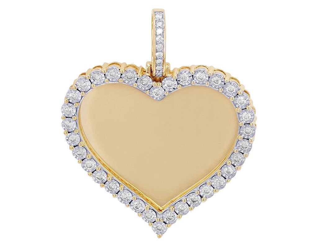 HEART ILLUSION SET DIAMOND MEMORY PENDANT 10K YELLOW GOLD: Heart Illusion Set Diamond Memory Pendant 10K Yellow Gold Brand: None Type/Style: Necklace Material: 10K Yellow Gold, Main Stone/Creation Natural Color: YELLOW GOLD Size: Dimension 1.6" Accessorie