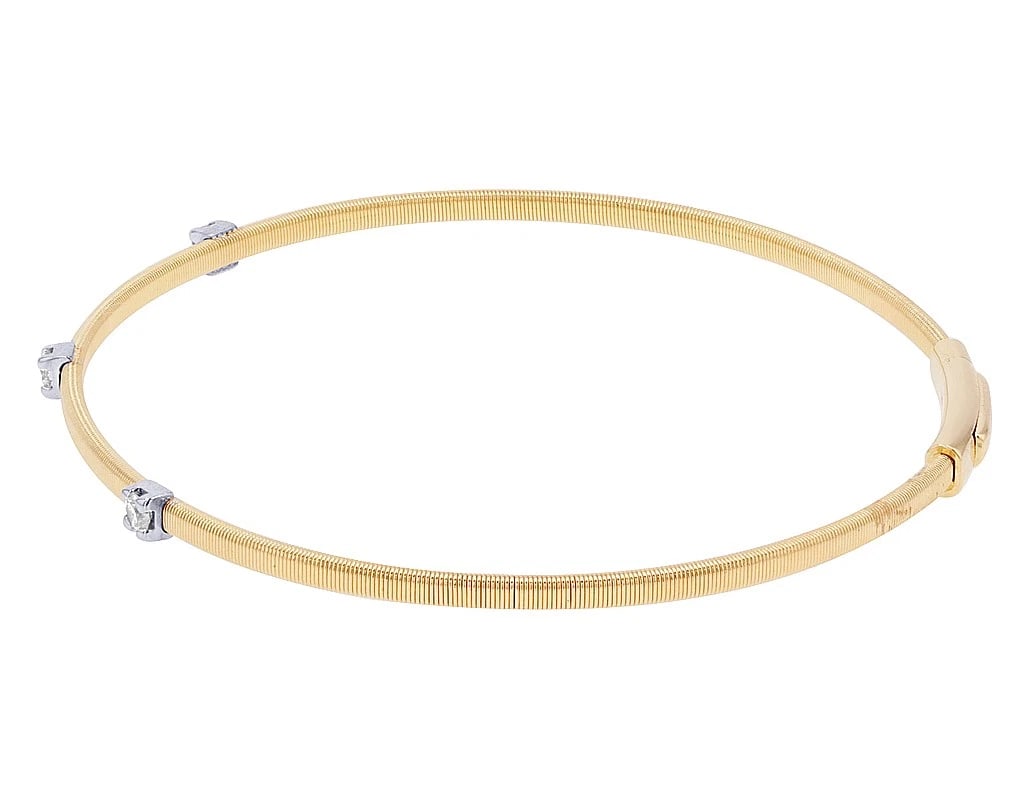 14K YELLOW-WHITE GOLD TUBOGAS COIL DIAMOND BAR-SET BANGLE BRACELET: 14K Yellow-White Gold Tubogas Coil Diamond Bar-Set Bangle Bracelet Brand: None Type/Style: Bracelet Material: 14K Yellow-White Gold, Main Stone/Creation NATURAL Color: YG,WG Size: Dimension 2.19",