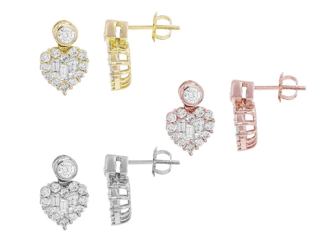 HEART BAGUETTE T DIAMOND DANGLE EARRINGS 14K GOLD: Heart Baguette T Diamond Dangle Earrings 14K Gold Brand: None Type/Style: Earrings Material: 14K Gold, Main Stone/Creation NATURAL Color: GOLD Size: Dimension L 0.6" Accessories: None Acce