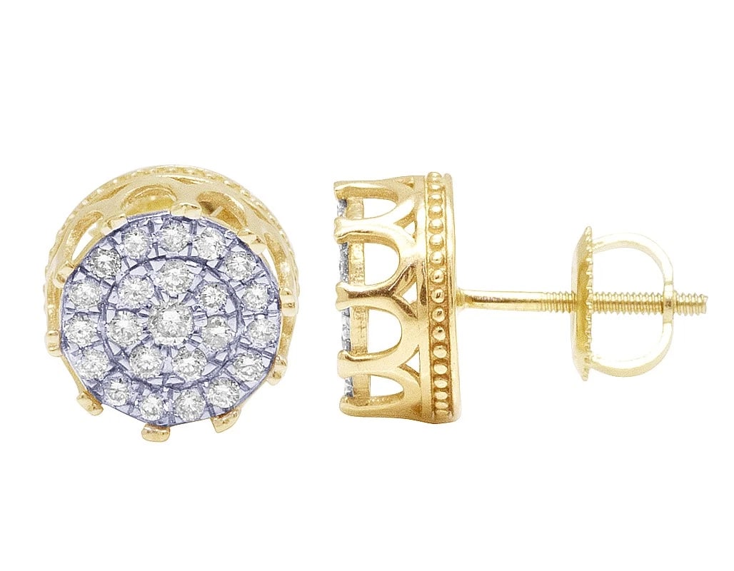 10K GOLD CROWN DIAMOND FLOWER CLUSTER STUD EARRINGS: 10k Gold Crown Diamond Flower Cluster Stud Earrings Brand: None Type/Style: Earrings Material: 10k Yellow Gold , Main Stone/Creation NATURAL Color: Yellow Gold Size: Dimension 11MM Accessories: No