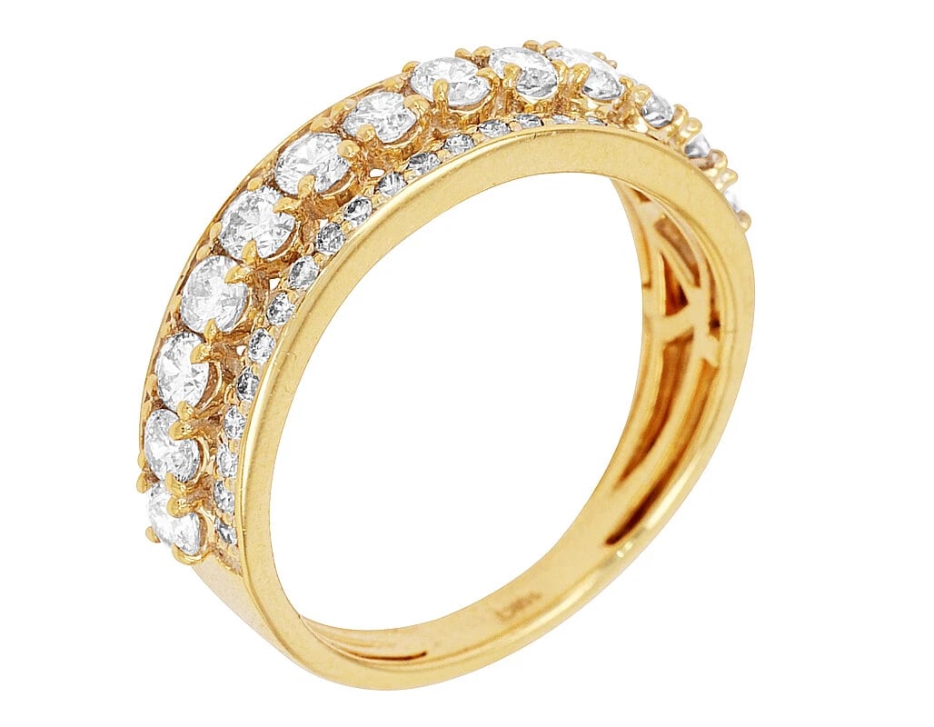 THREE ROW 1 DIAMOND BAND RING 10K Yellow Gold (1 of 4)