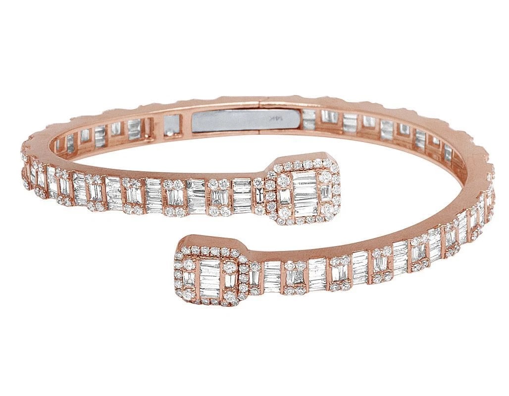 BAGUETTE SQUARE CLUSTER DIAMOND BANGLE BRACELET Rose-gold (1 of 2)