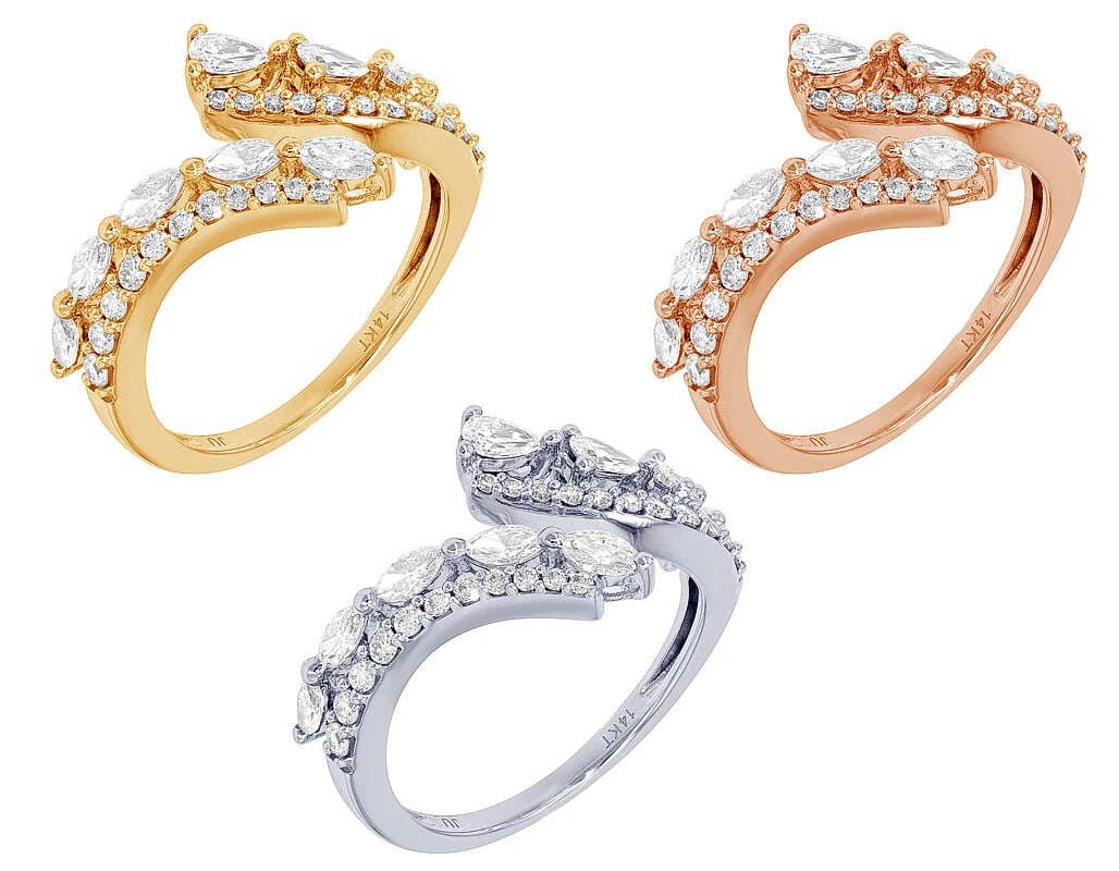 PEAR-MARQUISE DIAMOND OPEN-WRAP ENGAGEMENT RING 14K GOLD: Pear-Marquise Diamond Open-Wrap Engagement Ring 14K Gold Brand: None Type/Style: Ring Material: 14K Gold, Main Stone/Creation Natural Color: Gold Size: 7US Accessories: None Accessories No
