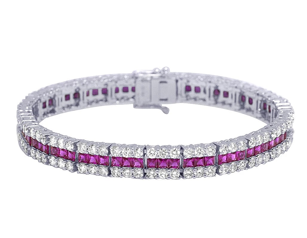 PINK SAPPHIRES DIAMOND TENNIS BRACELET 14K WHITE GOLD: Pink Sapphires Diamond Tennis Bracelet 14K white Gold Brand: None Type/Style: Bracelet Material: 14K White Gold, Main Stone/Creation Natural Color: White Gold Size: 10US Accessories: None