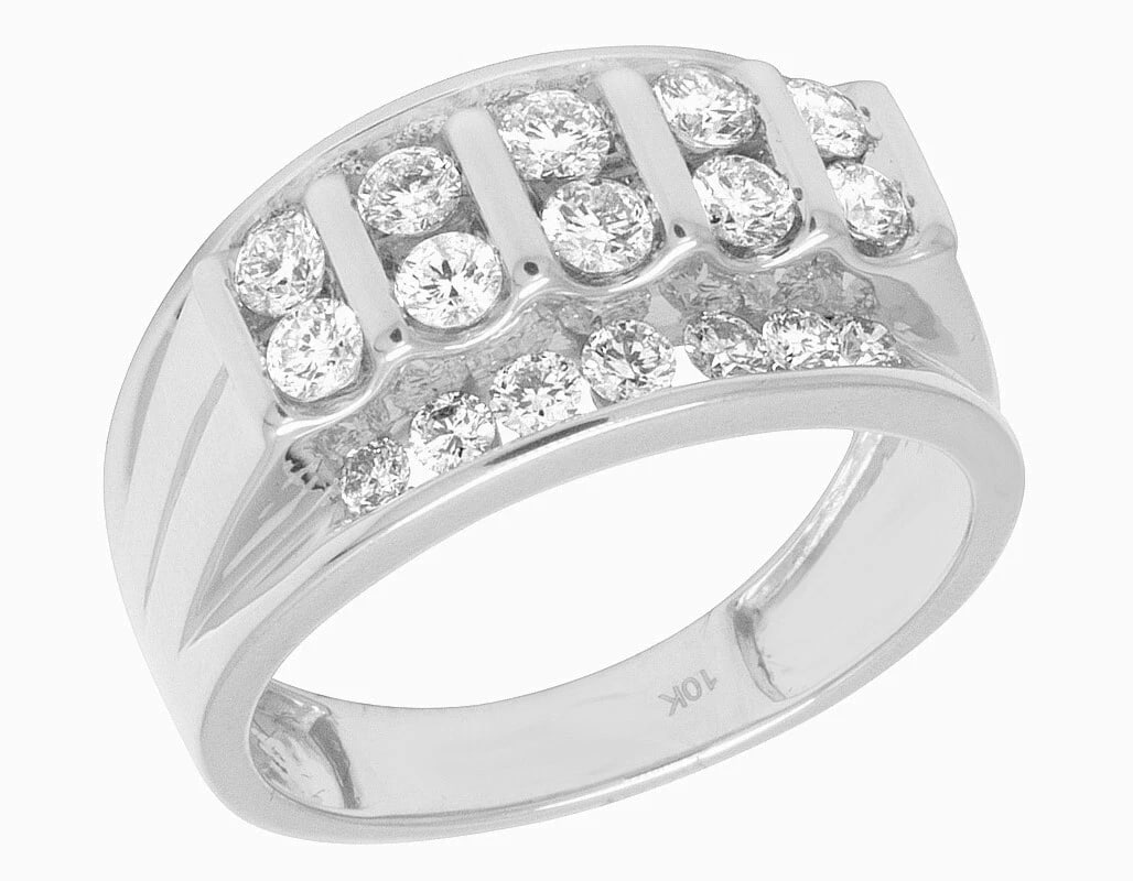 10K WHITE GOLD DIAMOND CHANNEL SET PINKY RING: 10K White Gold Diamond Channel Set Pinky Ring Brand: None Type/Style: Ring Material: 10K White Gold, Main Stone/Creation Natural Color: White Gold Size: 10US Accessories: None Accessories