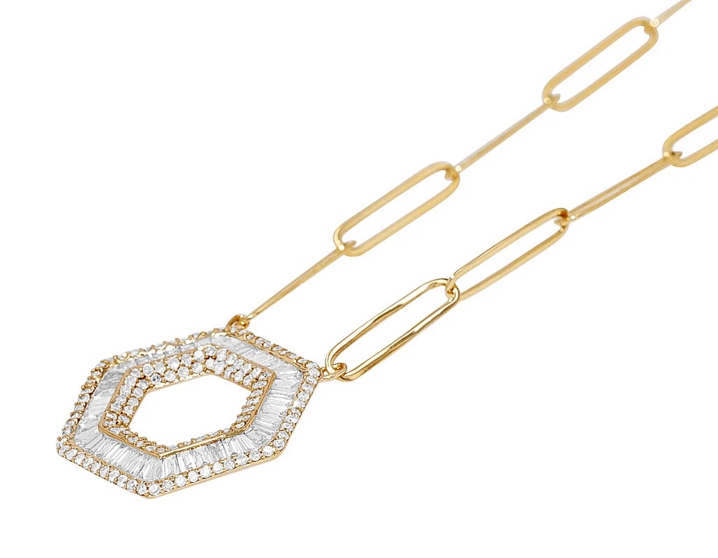 BAGUETTES HEXAGONAL DIAMOND PENDANT - 2