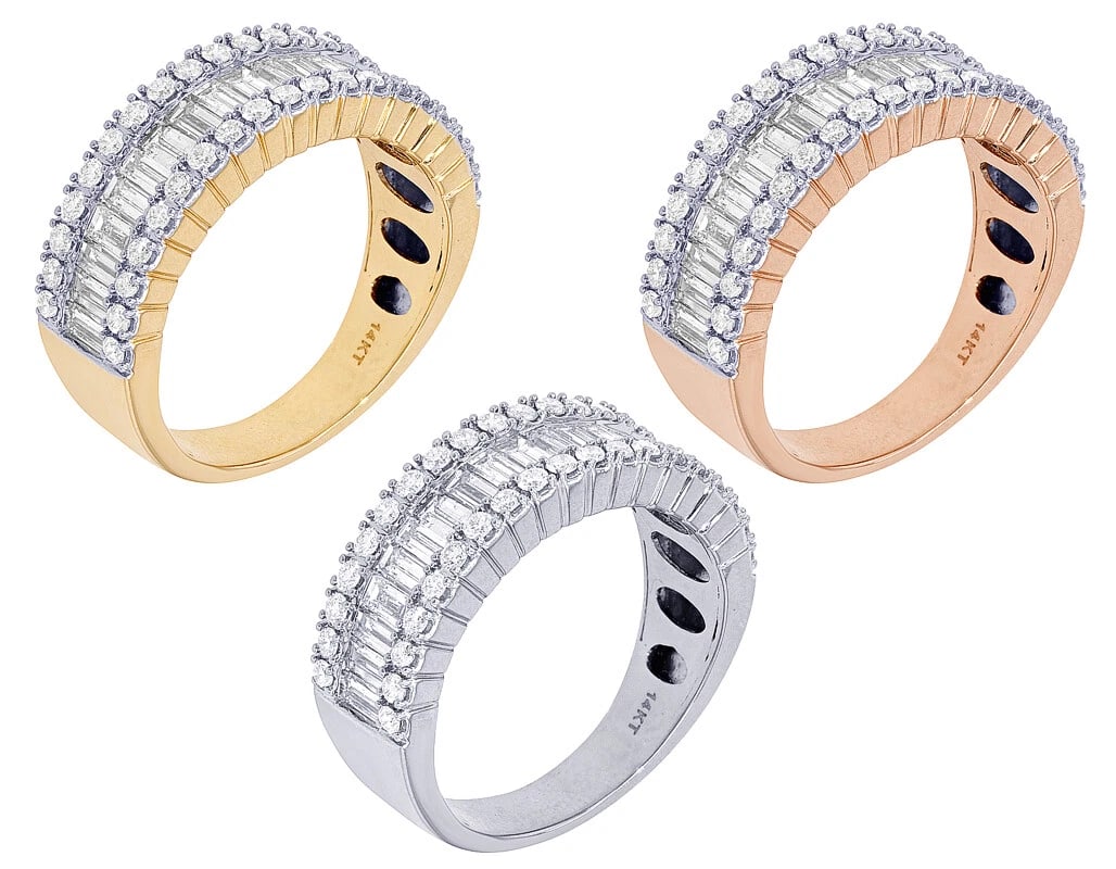 ROW BAGUETTE DIAMOND ENAGAGEMENT BAND RING: Row Baguette Diamond Enagagement Band Ring Brand: None Type/Style: Ring Material: 14K Gold, Main Stone/Creation Natural Color: Gold Size: 7US Accessories: None Accessories Notice: When pur