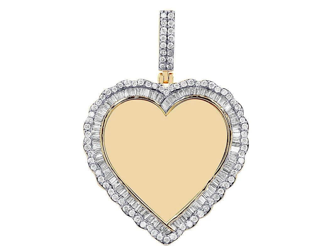 10K MEMORY FRAME HEART PHOTO ENGRAVE PENDANT DIAMOND: 10k Memory Frame Heart Photo Engrave Pendant Diamond Brand: None Type/Style: Pendant Material: 10k Yellow-White Gold, Main Stone/Creation Natural Color: Yellow-White Gold Size: Dimension Length