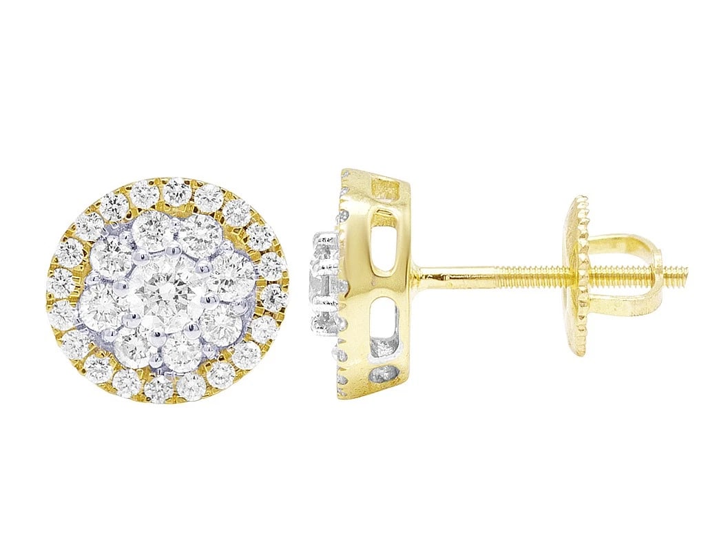 10K FLOWER CLUSTER 1CT DIAMOND STUD EARRINGS 9MM: 10k Flower Cluster 1CT Diamond Stud Earrings 9MM Brand: None Type/Style: Earrings Material: 10k Yellow Gold, Main Stone/Creation Natural Color: Yellow Gold Size: Dimension 9MM Accessories: None