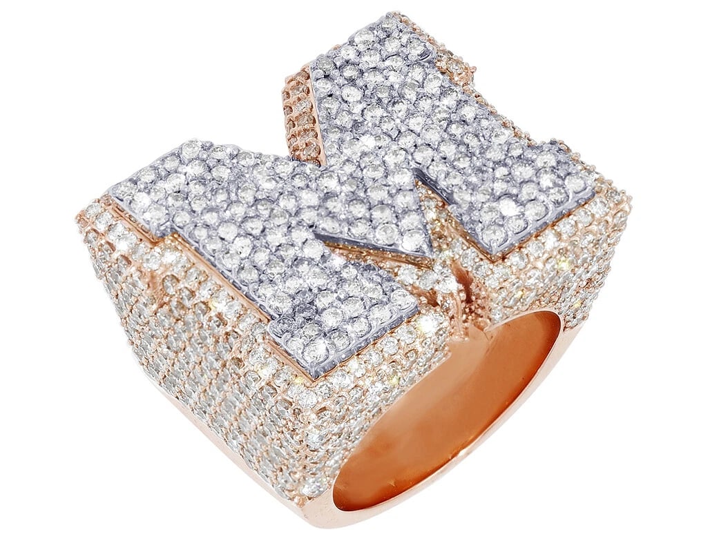 M INITIAL EGL DIAMOND RING: M Initial EGL Diamond Ring Brand: None Type/Style: Ring Material: 10k Rose-White Gold, Main Stone/Creation Natural Color: Rose-White Gold Size: 10US Accessories: None Accessories Notice: W