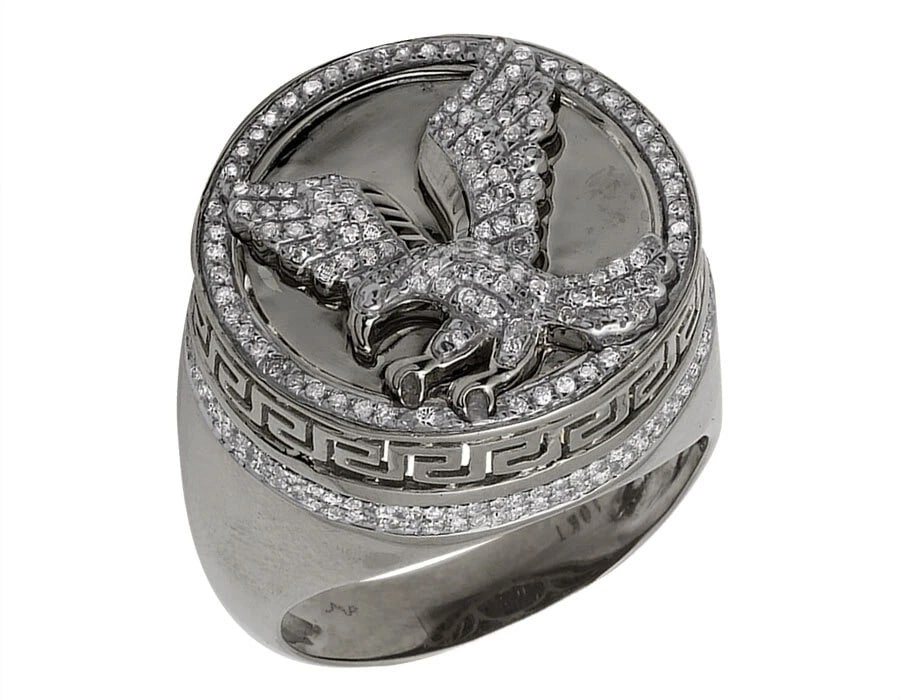 10K WHITE GOLD EAGLE GREEK STYLE GENUINE RING (1 of 4)
