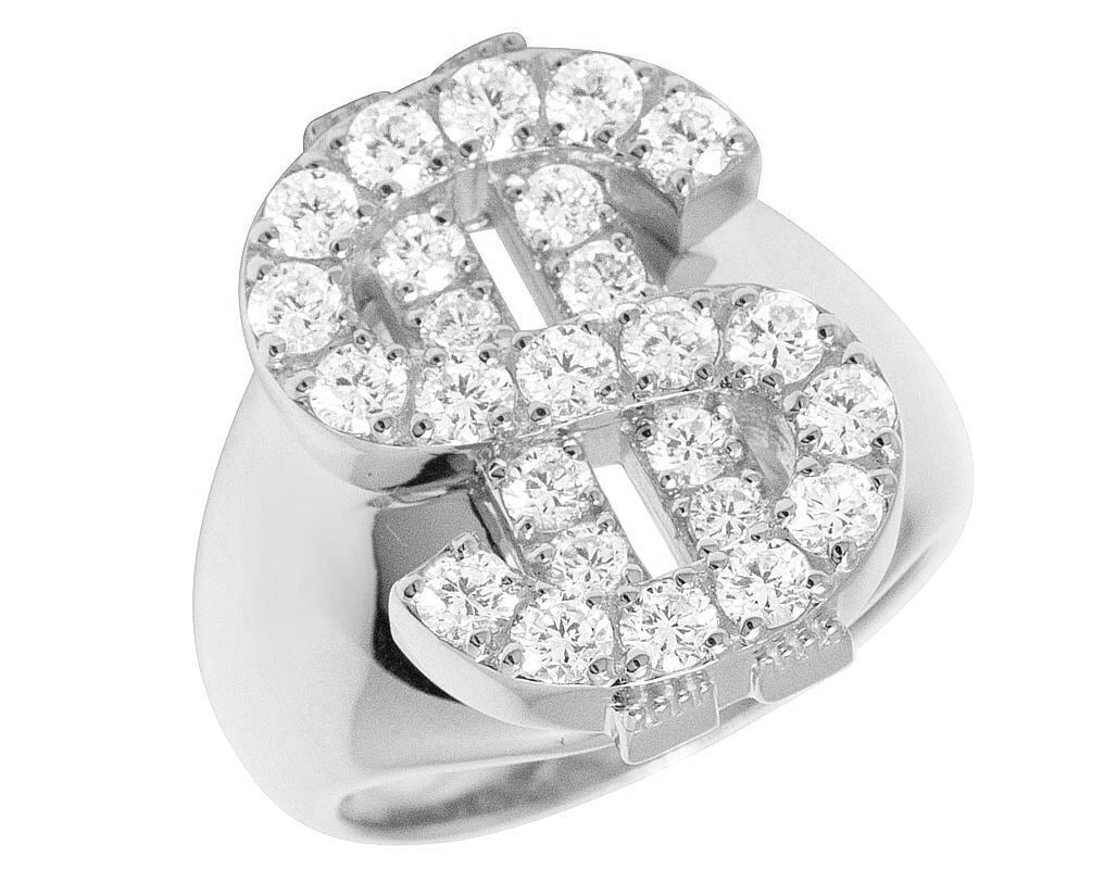 10K WHITE GOLD DOLLAR SIGN DIAMOND PRONG PINKY RING: 10K White Gold Dollar Sign Diamond Prong Pinky Ring Brand: None Type/Style: Ring Material: 10K White Gold, Main Stone/Creation Natural Color: White Gold Size: 10US Accessories: None Access