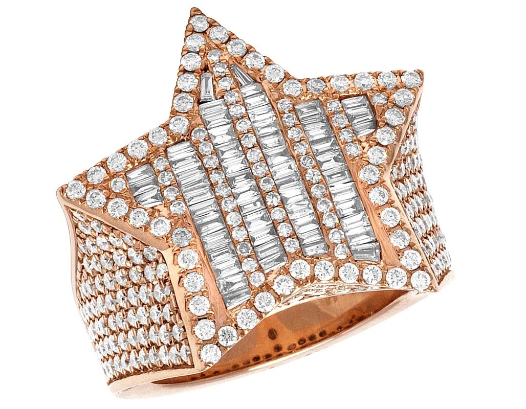 P 14K ROSE GOLD BAGUETTE DIAMOND STAR PINKY RING: p 14K Rose Gold Baguette Diamond Star Pinky Ring Brand: None Type/Style: Ring Material: 14K Rose Gold, Main Stone/Creation Natural Color: Rose Gold Size: 10US Accessories: None Accessories