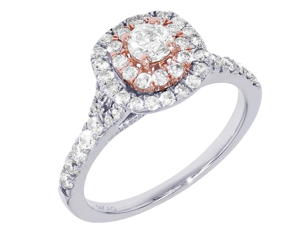 SQUIRCLE DIAMOND DOUBLE HALO RING: Squircle Diamond Double Halo Ring Brand: None Type/Style: Ring Material: 14K Rose-White Gold, Main Stone/Creation Natural Color: Rose-White Gold Size: 7US Accessories: None Accessories Not