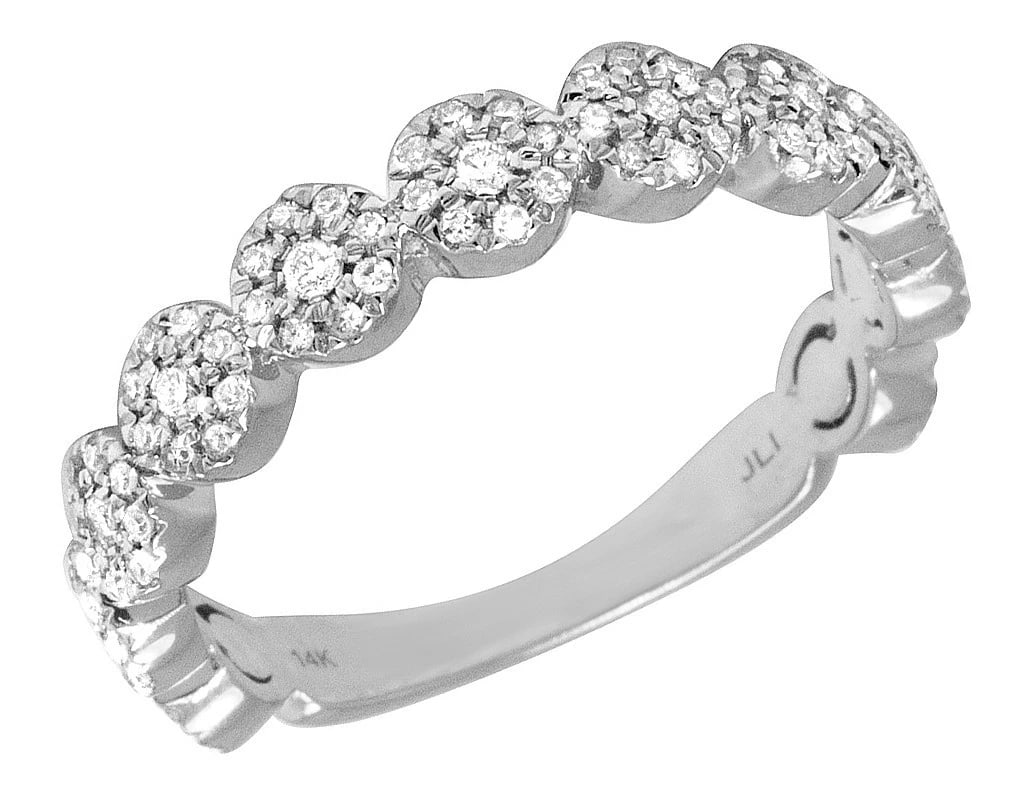 14K WHITE GOLD DIAMOND FLOWER CLUSTER WEDDING RING BAND: 14K White Gold Diamond Flower Cluster Wedding Ring Band Brand: None Type/Style: Ring Material: 10K White Gold, Main Stone/Creation Natural Color: White Gold Size: Dimension 4MM Accessories: None <