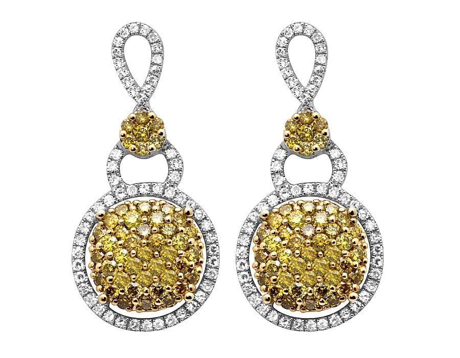 14K WHITE GOLD IRRADIATED CANARY DIAMOND: 14K White Gold Irradiated Canary Diamond Brand: None Type/Style: Earrings Material: 14K White Gold, Main Stone/Creation Natural Color: White Gold Size: Dimension 13mm wide, 27mm long Accessories: