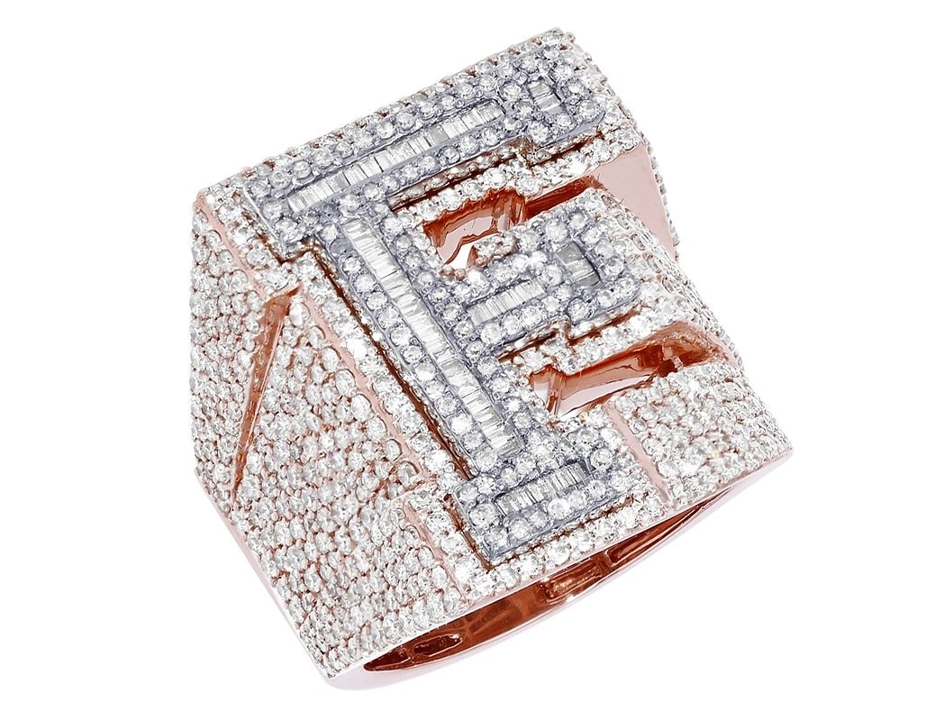 INITIAL "F" DIAMOND RING 10K ROSE-WHITE GOLD: Initial "F" Diamond Ring 10k Rose-White Gold Brand: None Type/Style: Ring Material: 10k Rose-White Gold, Main Stone/Creation Natural Color: Rose-White Gold Size: 10US Accessories: None Acc