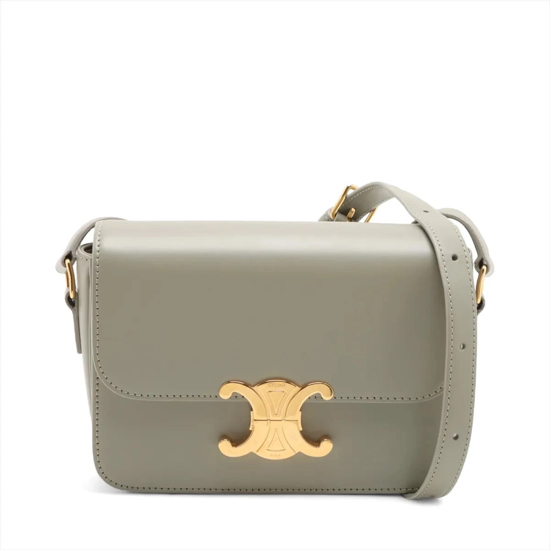 CELINE TRIOMPHE TEEN LEATHER SHOULDER BAG GRAY, SHOULDER BAG: Celine Triomphe teen Leather Shoulder bag Gray, Shoulder bag Brand: Celine Type/Style: Shoulder bag Material: Leather Color: Gray Size: Height:5.3inch Length:7.3inch Depth:2.6inch Accessories: Non