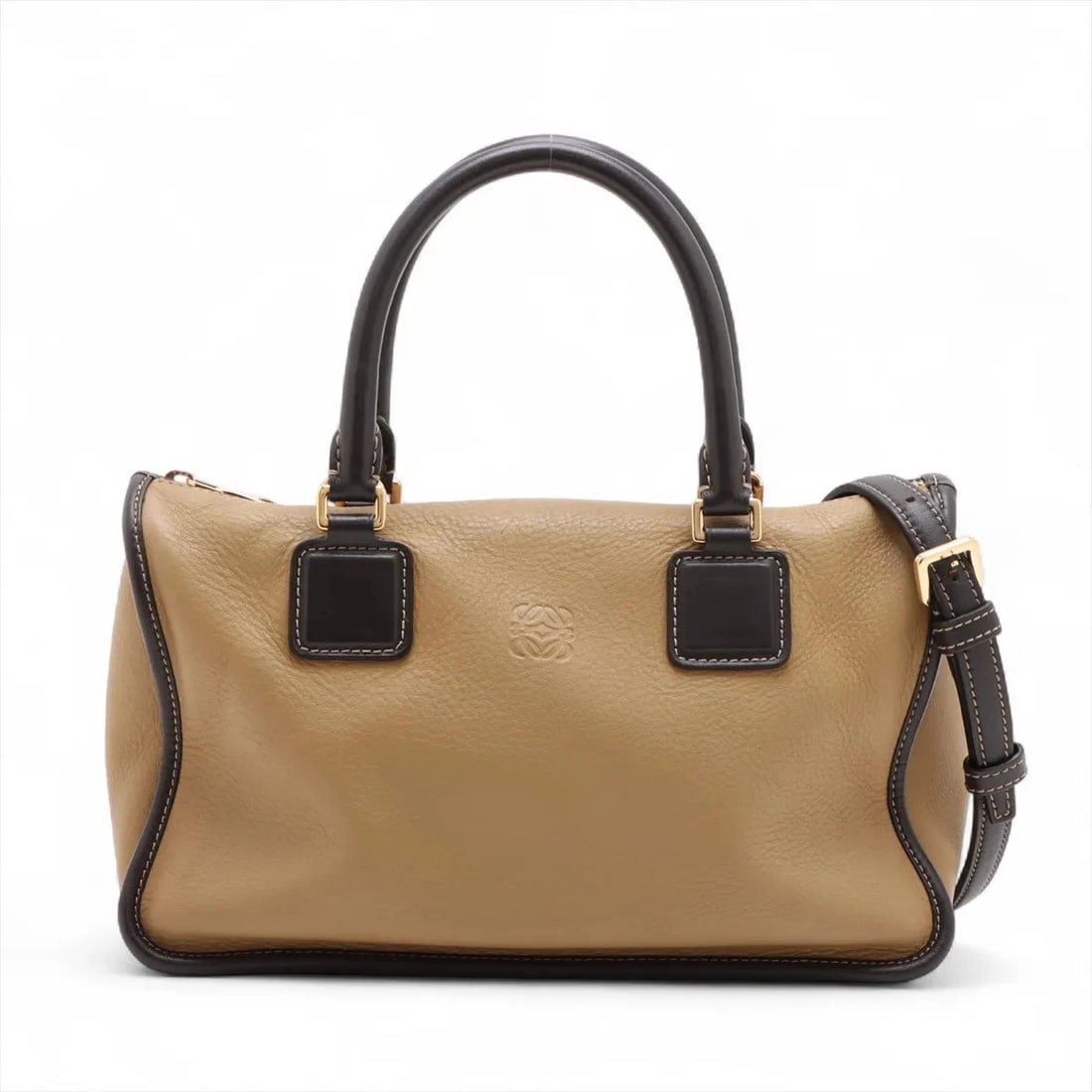 LOEWE AMAZONA 28 LEATHER 2 WAY HANDBAG HANDBAG: Loewe Amazona 28 Leather 2 Way Handbag Handbag Brand: Loewe Type/Style: Hand bag Material: Leather Color: Beige x black Size: Height:6.7inch Length:10.8inch Depth:4.7inch Handle height:4.1inch Acc
