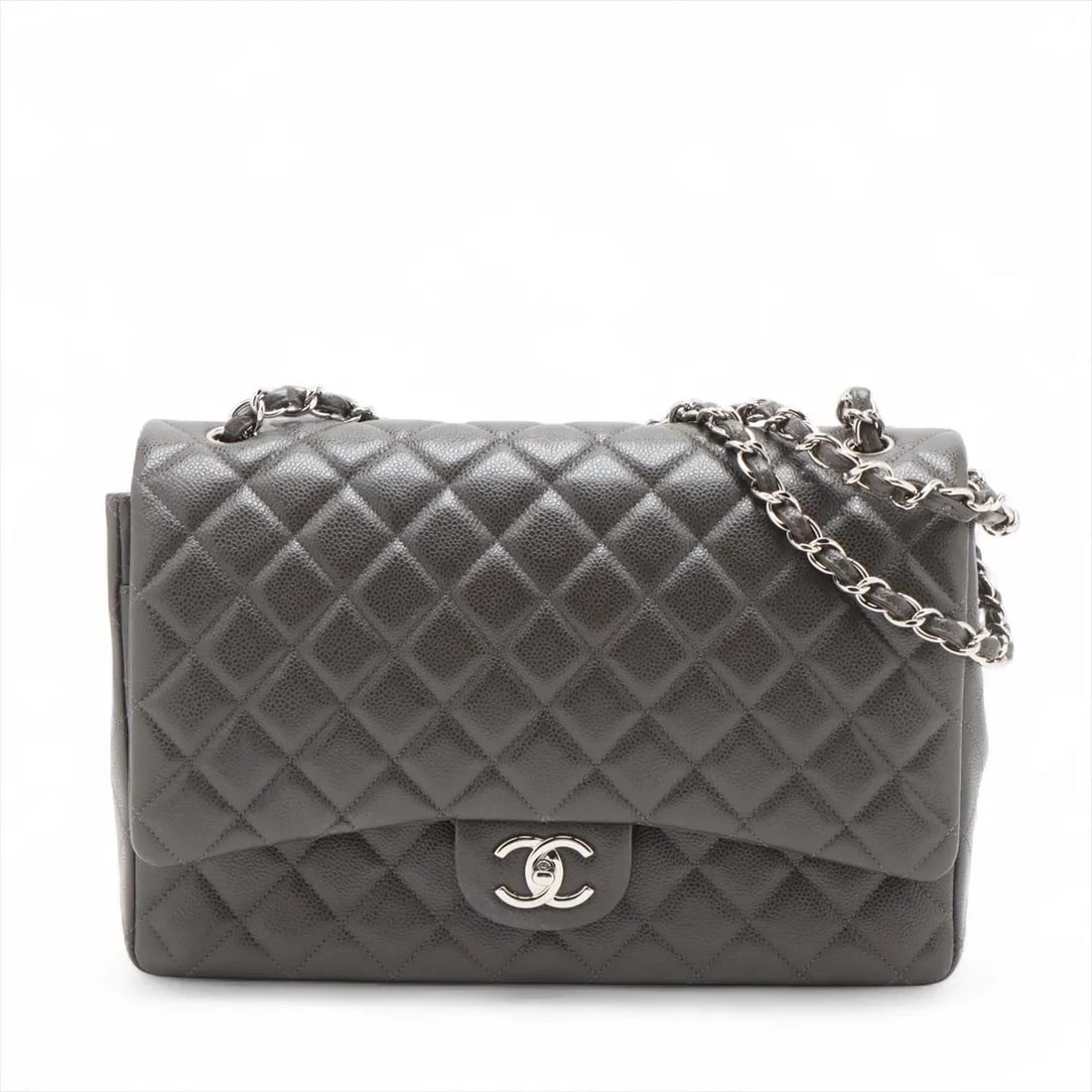 CHANEL DEKAMATRASSE 34 MAXI CHAIN BAG SHOULDER BAG: Chanel DEKAMATRASSE 34 Maxi Chain Bag Shoulder bag Brand: Chanel Type/Style: Shoulder bag Material: Caviar Skin Color: Gray Size: Height:8.7inchLength:13.0inchDepth:3.5inch Accessories: None <