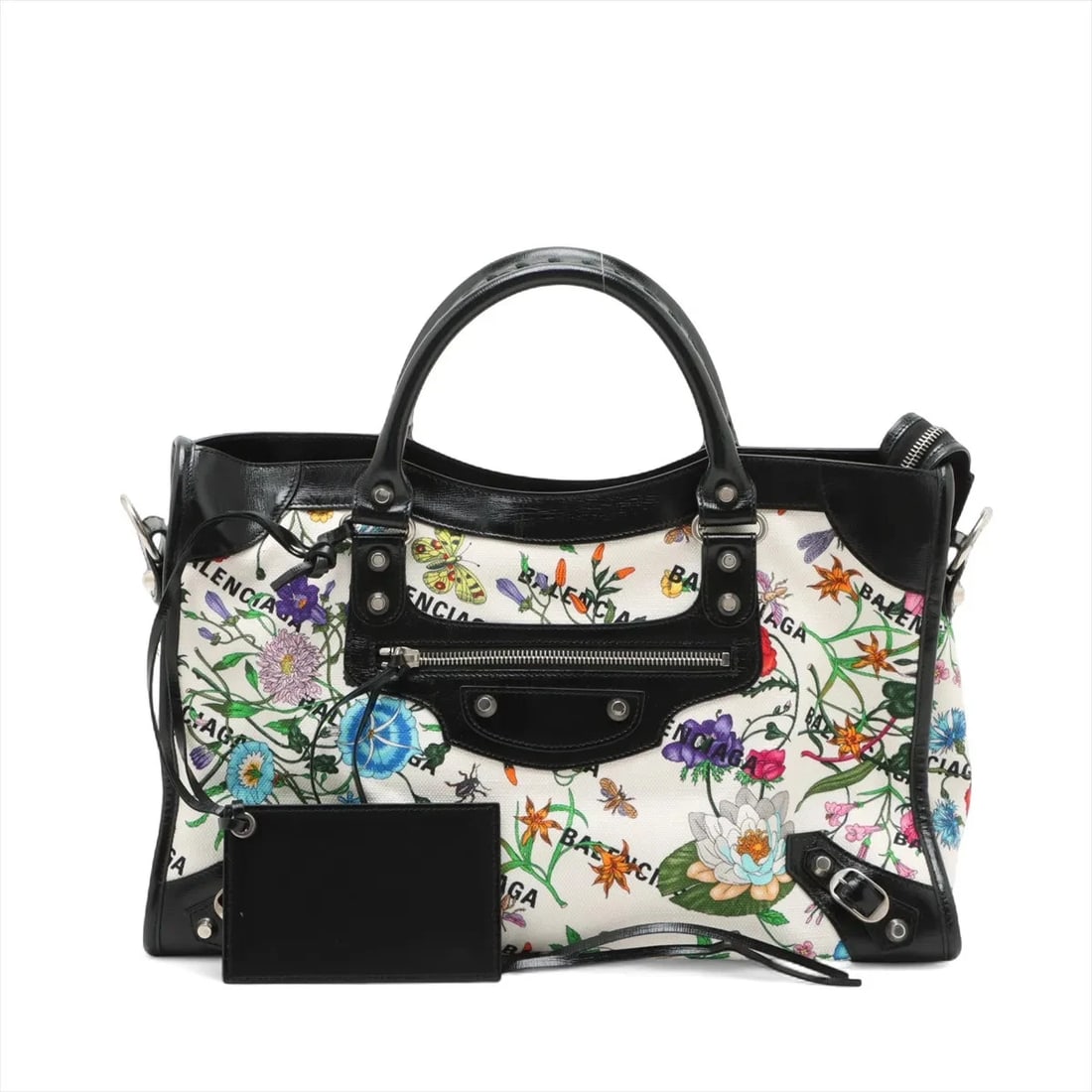 GUCCI X BALENCIAGA GG FLORA CANVAS X LEATHER HANDBAG HANDBAG: Gucci x Balenciaga GG flora canvas x leather Handbag Handbag Brand: Gucci x Balenciaga Type/Style: Hand bag Material: Canvas & Leather Color: Multicolor Size: Height:9.4inch Length:15.0inch Depth:5.3i