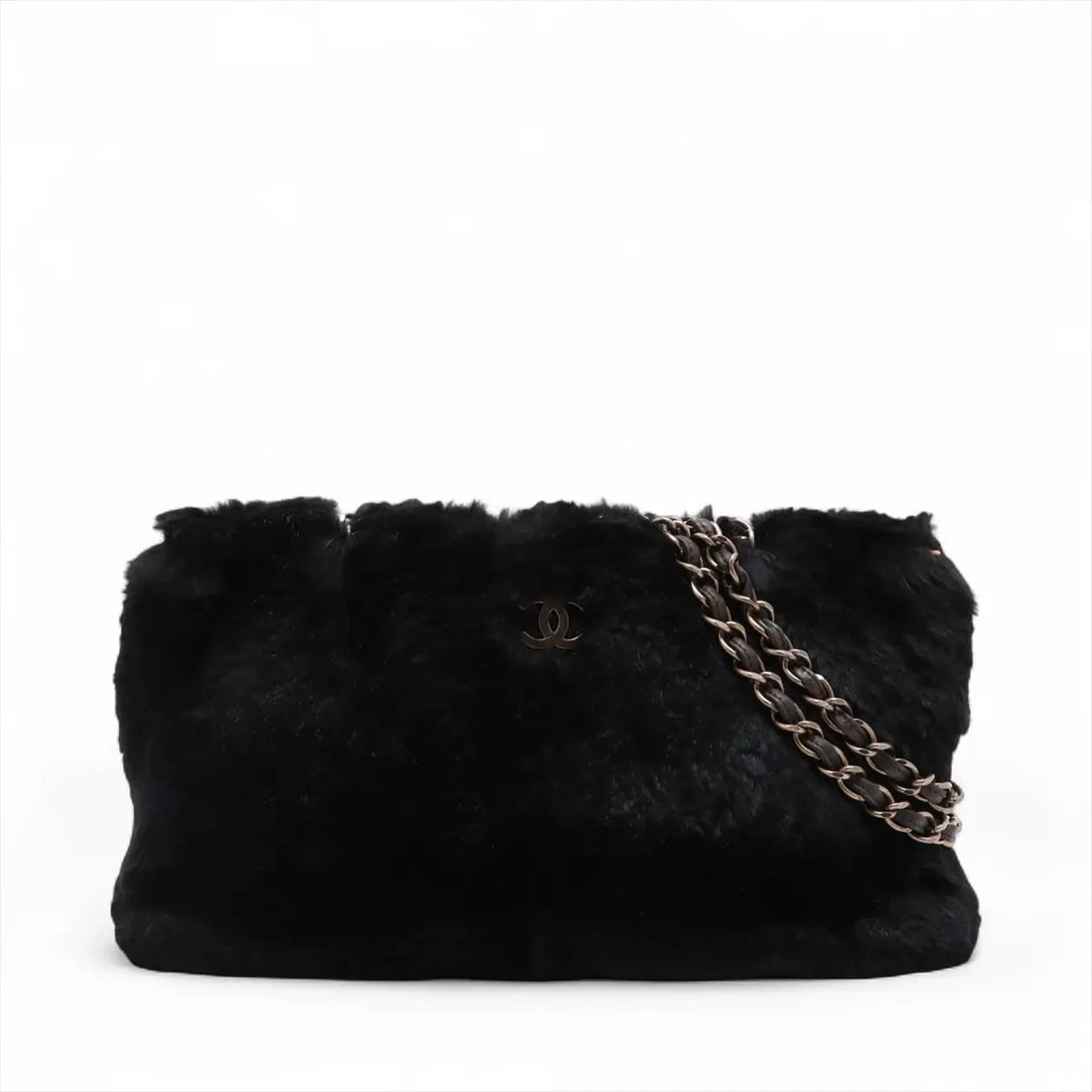 CHANEL COCO MARK FUR CHAIN SHOULDER BAG BLACK SHOULDER BAG (1 of 6)