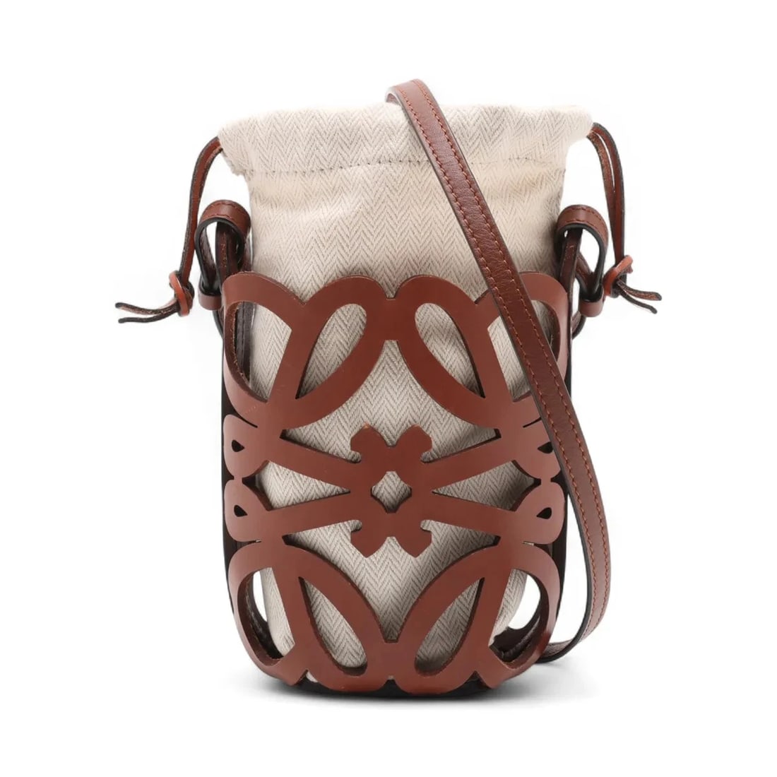LOEWE ANAGRAM CUT-OUT POCKET CANVAS & LEATHER SHOULDER BAG SHOULDER BAG: Loewe Anagram cut-out pocket Canvas & Leather Shoulder bag Shoulder bag Brand: Loewe Type/Style: Shoulder bag Material: Canvas & Leather Color: Beige×Brown Size: Height:6.5inchLength:3.1inchDepth:3.0