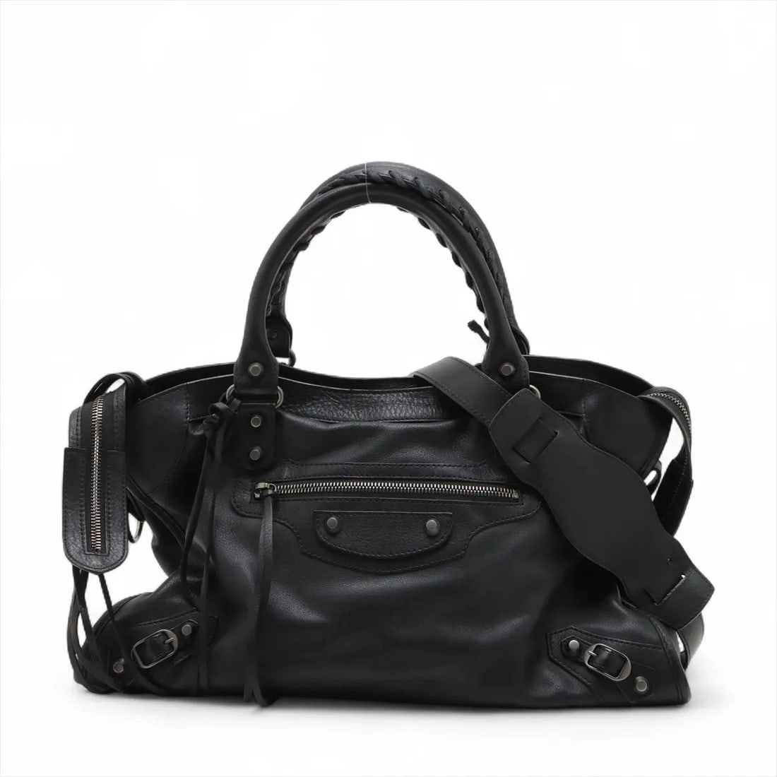BALENCIAGA THE CITY LEATHER 2 WAY HANDBAG HANDBAG: Balenciaga The City Leather 2 Way Handbag Handbag Brand: Balenciaga Type/Style: Hand bag Material: Leather Color: Black Size: Height:8.9inch Length:15.0inch Depth:5.3inch Handle height:5.1inch Acc