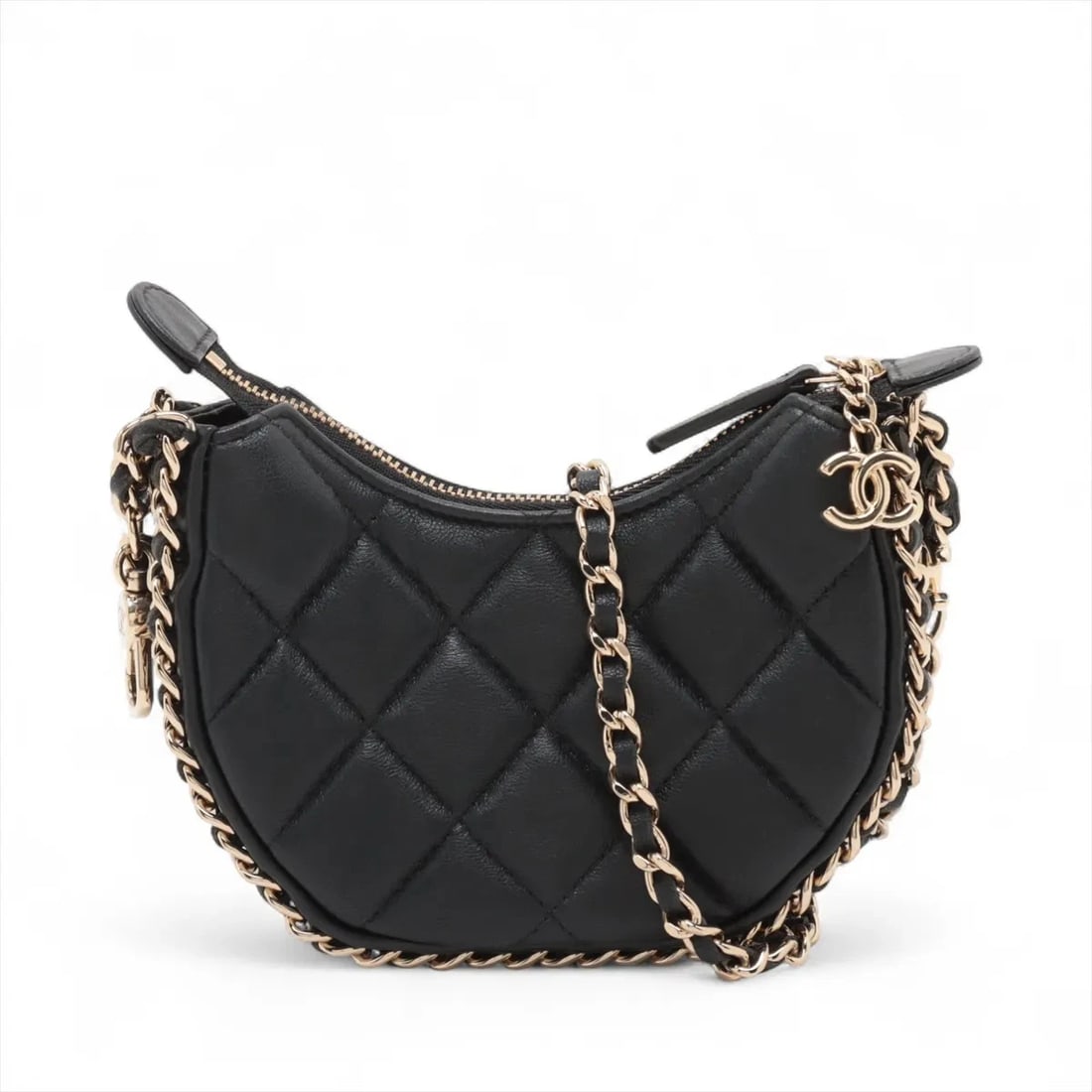 CHANEL MATELASSE LAMBSKIN CHAIN SHOULDER BAG: Chanel Matelasse Lambskin Chain Shoulder bag Brand: Chanel Type/Style: Shoulder bag Material: Lambskin Color: Black Size: Height:4.1inchLength:5.3inchDepth:2.0inch Accessories: None Access
