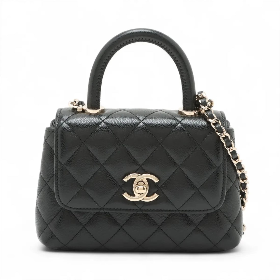 CHANEL COCO HANDLE MINI-MINI 2 WAY SHOULDER BAG: Chanel Coco Handle Mini-mini 2 Way Shoulder Bag Brand: Chanel Type/Style: Shoulder bag Material: Caviar Skin Color: Black Size: Height:4.5inch Length:6.1inch Depth:1.8inch Handle height:2.0inch Ac