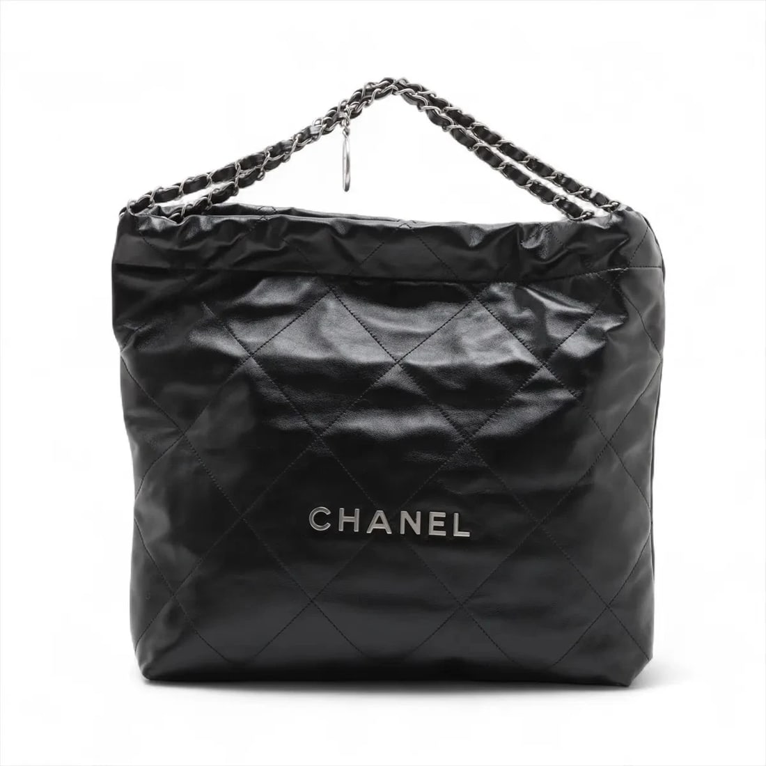 CHANEL 22 SHINY CALFSKIN CHAIN SHOULDER BAG: Chanel 22 shiny calfskin Chain Shoulder bag Brand: Chanel Type/Style: Shoulder bag Material: shiny calfskin Color: Black Size: Height:13.6inchLength:13.6inchDepth:3.1inch Accessories: None