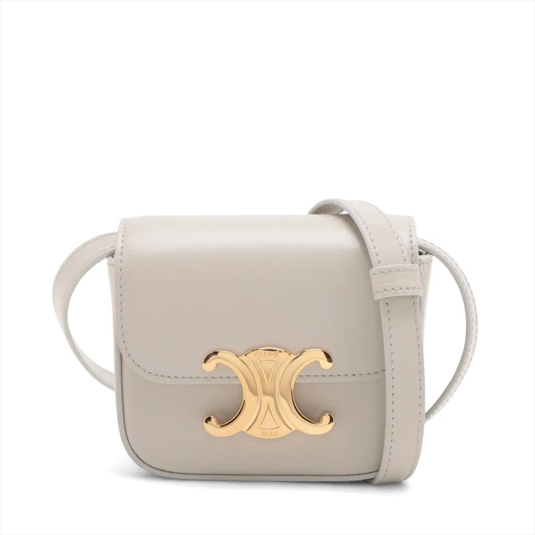 CELINE TRIOMPHE MINI CLAUDE LEATHER SHOULDER BAG SHOULDER BAG: Celine Triomphe Mini Claude Leather Shoulder bag Shoulder bag Brand: Celine Type/Style: Shoulder bag Material: Leather Color: Beige Size: Height:3.9inchLength:4.3inchDepth:1.6inch Accessories: Non