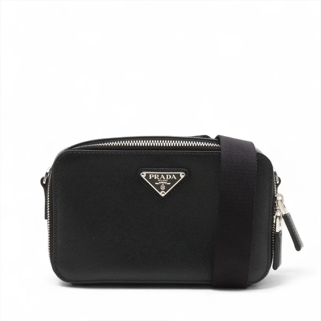 PRADA LEATHER SHOULDER BAG BLACK, SHOULDER BAG: Prada Leather Shoulder bag Black, Shoulder bag Brand: Prada Type/Style: Shoulder bag Material: Leather Color: Black Size: Height:4.7inchLength:7.5inchDepth:1.6inch Accessories: None Access