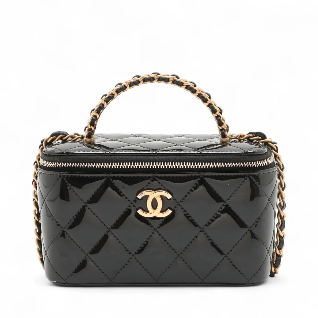 CHANEL MATELASSE PATENT LEATHER 2 WAY SHOULDER BAG: Chanel Matelasse Patent Leather 2 Way Shoulder bag Brand: Chanel Type/Style: Shoulder bag Material: Patent Leather Color: Black Size: Height:3.9inch Length:6.3inch Depth:3.1inch Handle height:1.6inch 