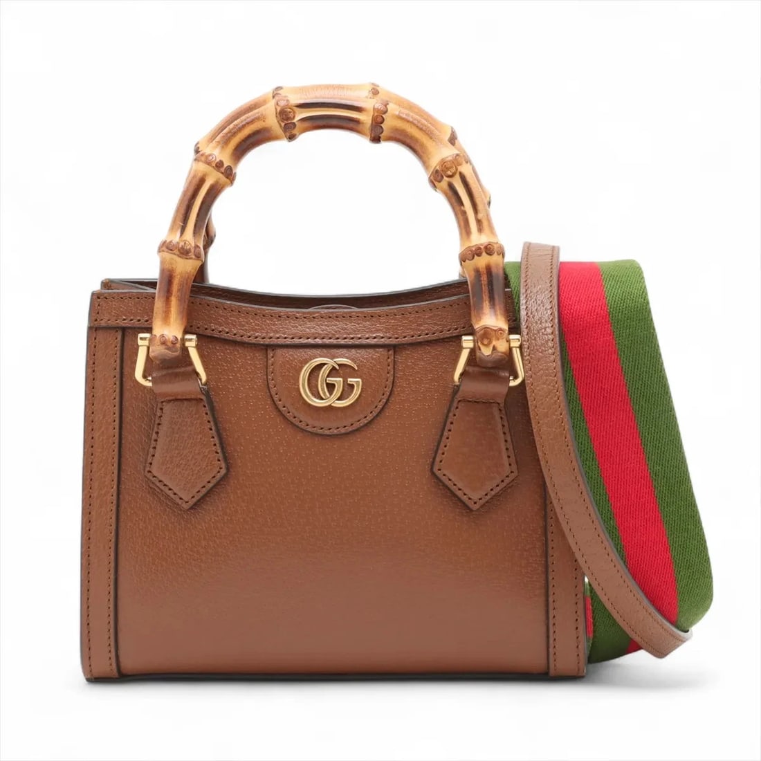GUCCI BAMBOO DIANA LEATHER 2 WAY HANDBAG HANDBAG: Gucci Bamboo Diana Leather 2 Way Handbag Handbag Brand: Gucci Type/Style: Hand bag Material: Leather Color: Brown Size: Height:6.3inch Length:7.9inch Depth:3.9inch Handle height:3.1inch Accessorie