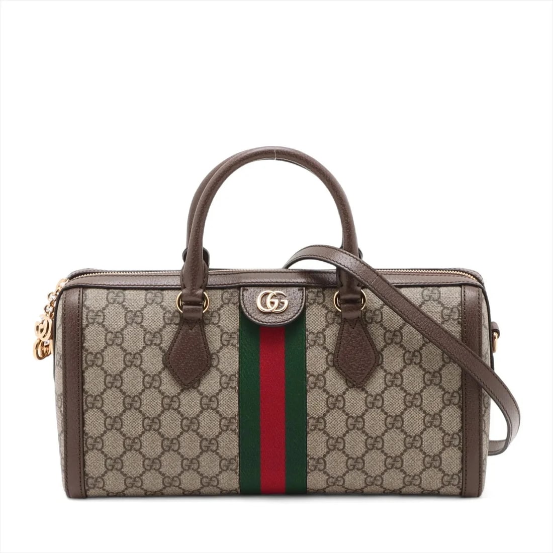 GUCCI GG SUPREME OPHIDIA PVC & LEATHER 2 WAY HANDBAG HANDBAG: Gucci GG Supreme Ophidia PVC & leather 2 Way Handbag Handbag Brand: Gucci Type/Style: Hand bag Material: PVC & leather Color: Beige×Brown Size: Height:6.5inch Length:12.6inch Depth:4.7inch Handle hei