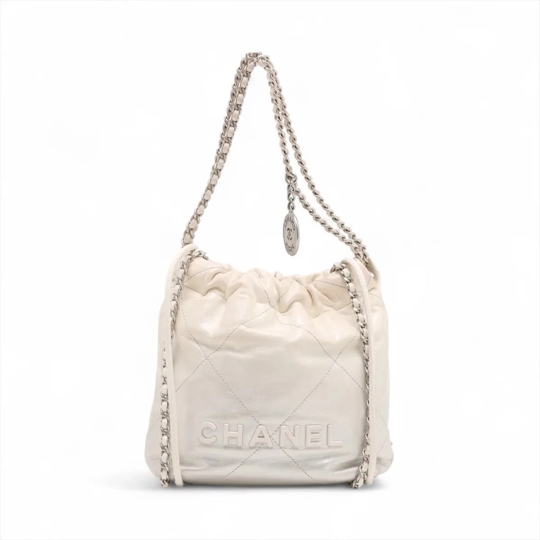 CHANEL 22 MINI LEATHER CHAIN SHOULDER BAG: Chanel 22 mini Leather Chain Shoulder Bag Brand: Chanel Type/Style: Shoulder bag Material: Leather Color: White Size: Height:7.1inchLength:6.7inchDepth:2.2inch Accessories: None Accessorie